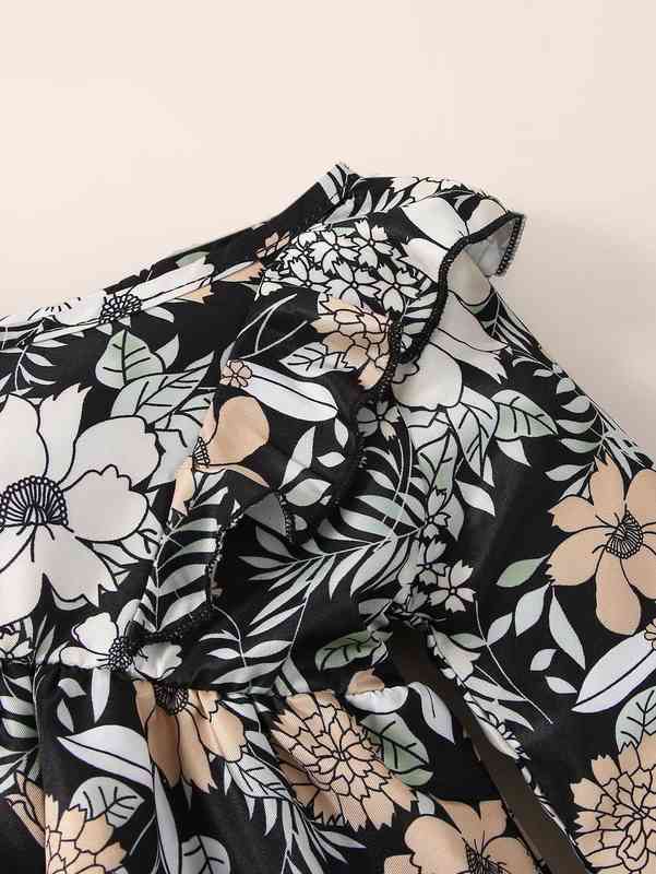 Baby Floral Print Asymmetrical Neck Ruffle Trim Dress SHE