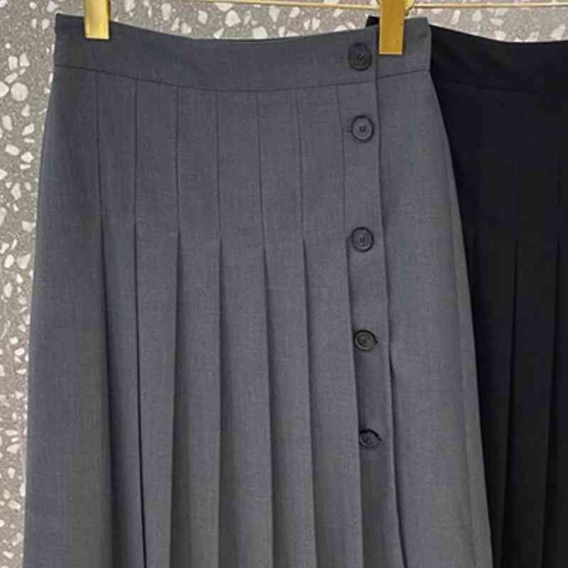 Nomikuma Women Pleated Skirt Spring Summer Buttons High Waisted Skirts Korean Causal A-line Elegant Faldas De Mujer 6H358 210427