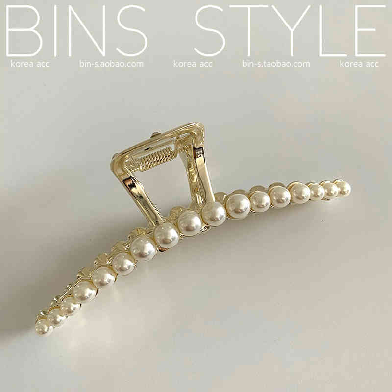Hair Accessories Jewelry Pearl Word Clip Temperament Lady Lazy Wind Back of Head Dish Wash Metal