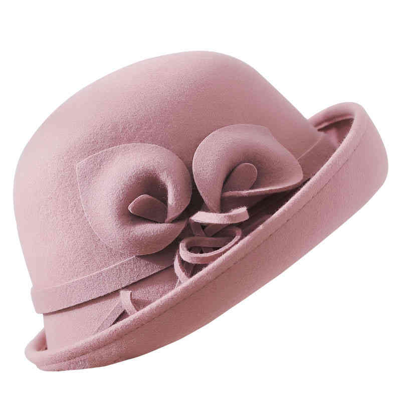 Huaqiao Autumn and Winter Calla Lily Wool Flower Dome Curled Edge Woolen Hat Women's Felt