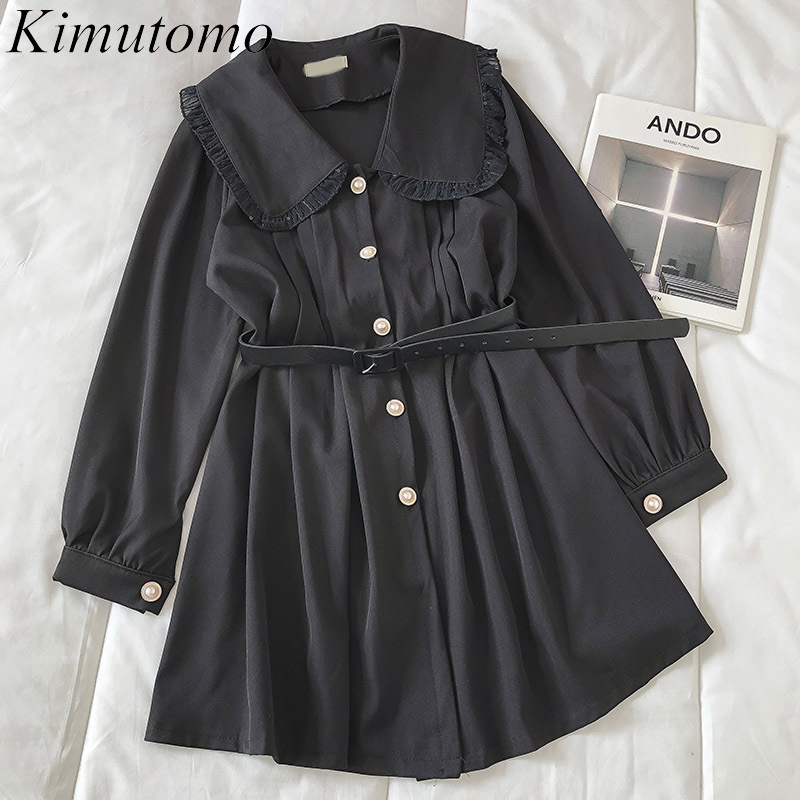 Kimutomo Elegant Solid Shirt Dress Women French Style Korea Chic Female Peter Pan Collar Pearl Buttons with Sashes Vestido 210521, Black
Kimutomo Elegant Solid Shirt Dress Women French Style Korea Chic Female Peter Pan Collar Pearl Buttons with Sashes Vestido 210521, Black