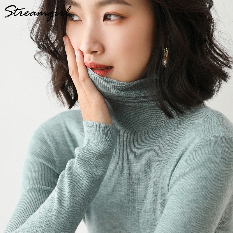 Turtleneck Sweaters For Women Winter Sweater Soft Casual Solid Pullover Knitted Sweaters Black Turtleneck Sweater Women Winter 210421