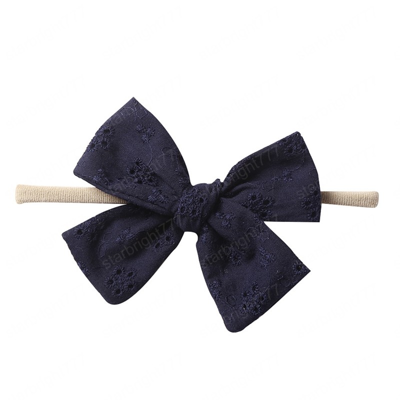 Fashion Embroidered Cotton Bowknot Headband Toddler Cute Handmade Bows Nylon Hairband Hair Accessories Photography Props