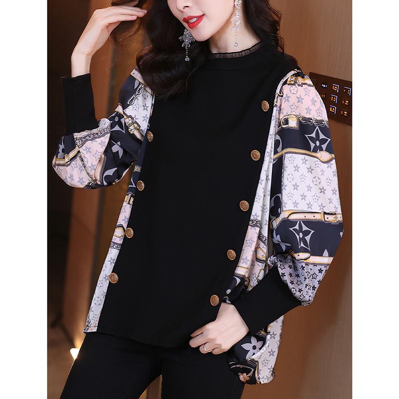 Women&#039;s Blouses & Shirts Chiffon Blouse 2021 Autumn Loose Retro Print Stitching Long Sleeve European Goods Western Style Small от DHgate WW