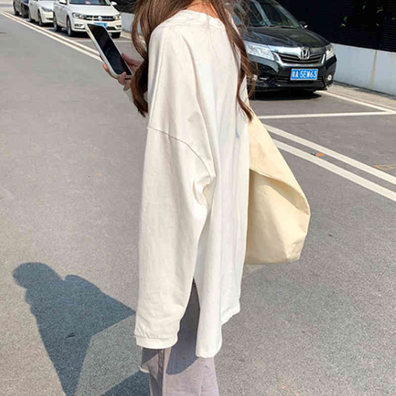 Long Sleeve White Tees Shirts Women Spring Autumn Cotton T-Shirt Solid Loose T-shirty Damskie Casual Tshirts 12936 210508