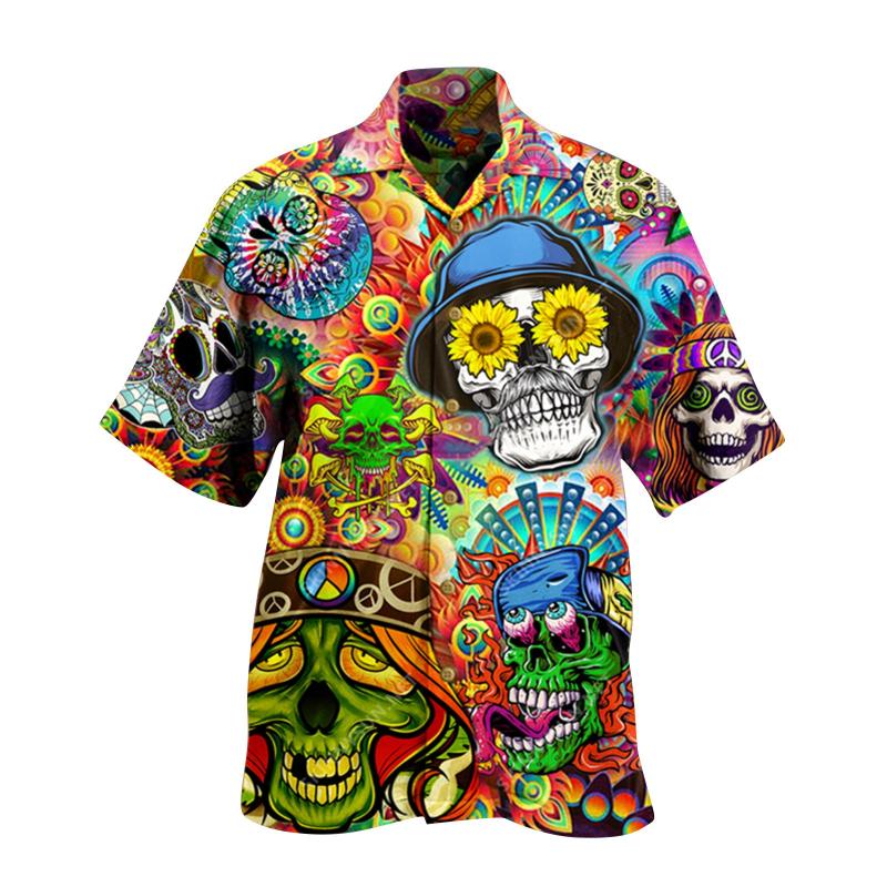Men's Summer Loose Casual Hawaiian Vacation Beach Shirt Printed Tee Top Button M-5XL Shirts