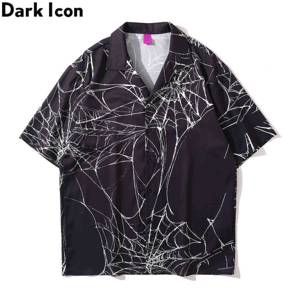 Spider Web Hawaiian Shirt Men Summer Oversized Light Weight Material Holiday Beach Style Men's Shirts 210603