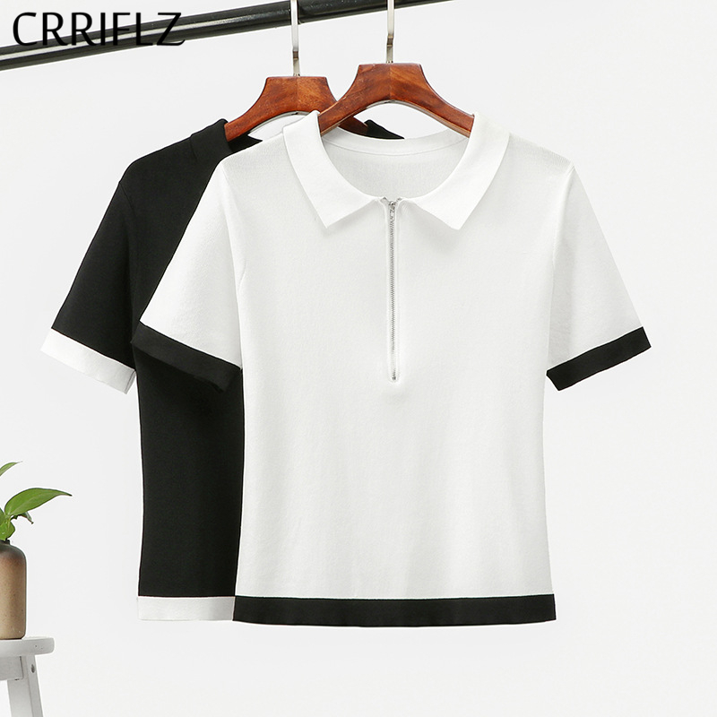 Short Sleeve Knitted T Shirt Women urn-down Collar Solid op Office Lady CRRIFLZ 210520, White
Short Sleeve Knitted T Shirt Women urn-down Collar Solid op Office Lady CRRIFLZ 210520, White