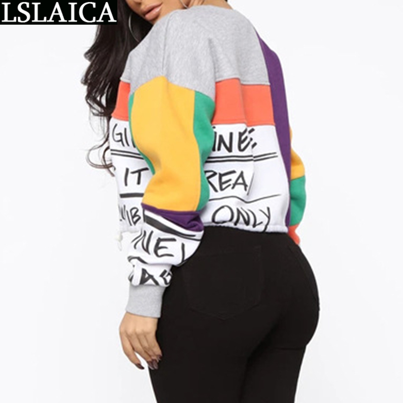 Tops for Women Fashion Colorful Long Sleeve Casual Sweatshirts Letter Printing Fitness Tracksuit O Neck Sudaderas De Mujer 210520