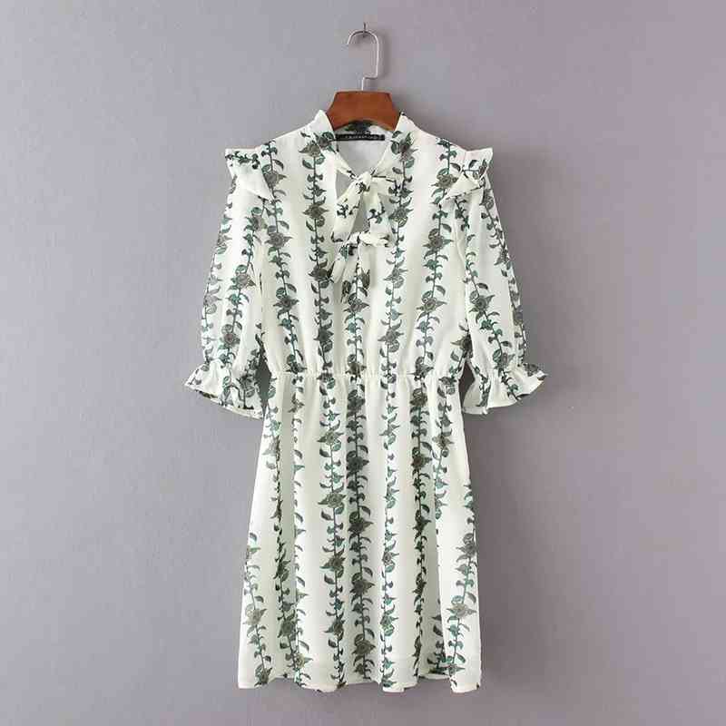 Fashion Women Pastoral Wind Printing Elegant Chiffon Mini Dresses Casual Petal Sleeve Clothing D890 210430Z