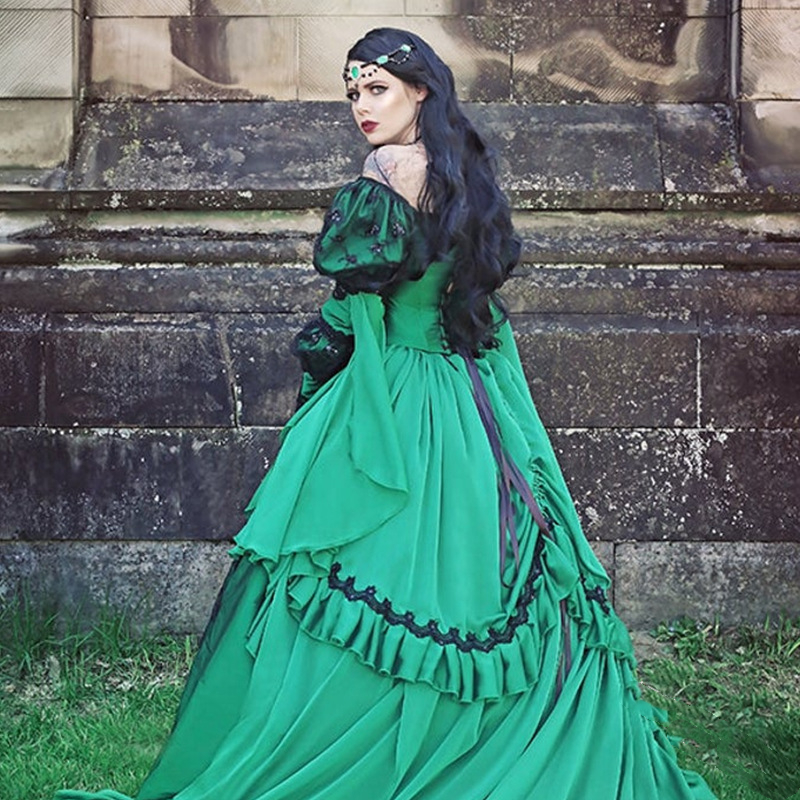 Vintage Medieval Renaissance Ball Gown Wedding Dresses Long Sleeves Black Royal Blue Gothic Hollywood Masquerade Dress For Women Ruffles Off Shoulder 