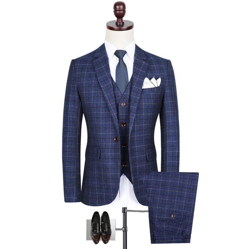 Men's Suits & Blazers Quality High Mens Designers 2022 Slim Fit Plaid Business Blazer Formal Costume Homme 3 Pieces Wedding Dress Suit Plus