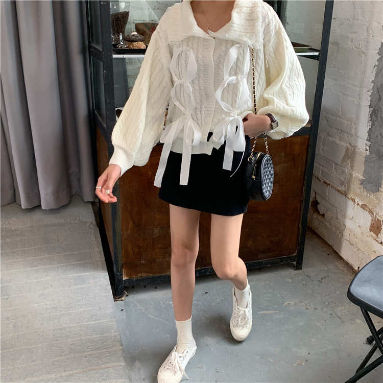 Korean style knitted Sweater Women Outwear autumn and Winter V Neck lace patchwork sweater cardigans womens coat (C9329) 210423