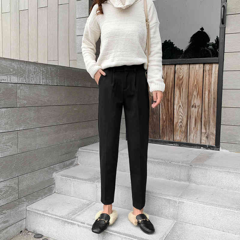 Autumn and Winter Woolen Harem Pants Women Straight Casual Trousers Women Full Length High Waist Pants Pantalon Femme 6994 50 210518