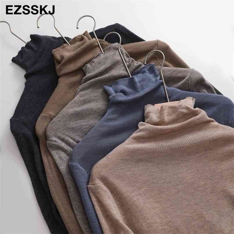 casual Pile collar spring autumn basic slim cashmere Sweater pullovers Women knit jumper female casual turtleneck thin sweater 210918