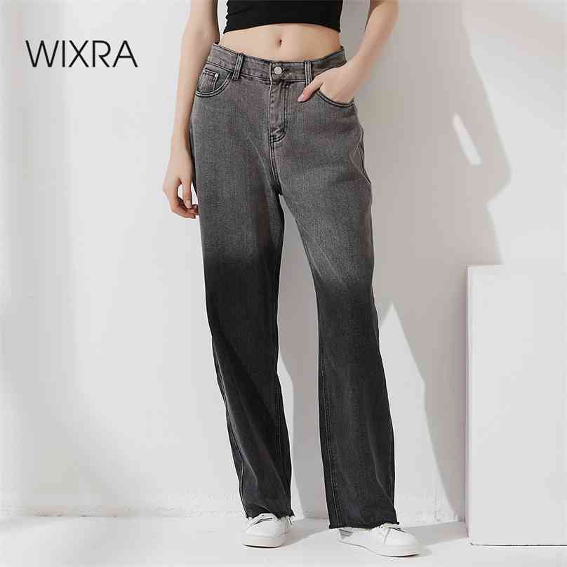 Wixra Women Denim Pants Casual Bottoms Stylish Patchwork Jeans High Street Long Straight Trousers Summer 210922