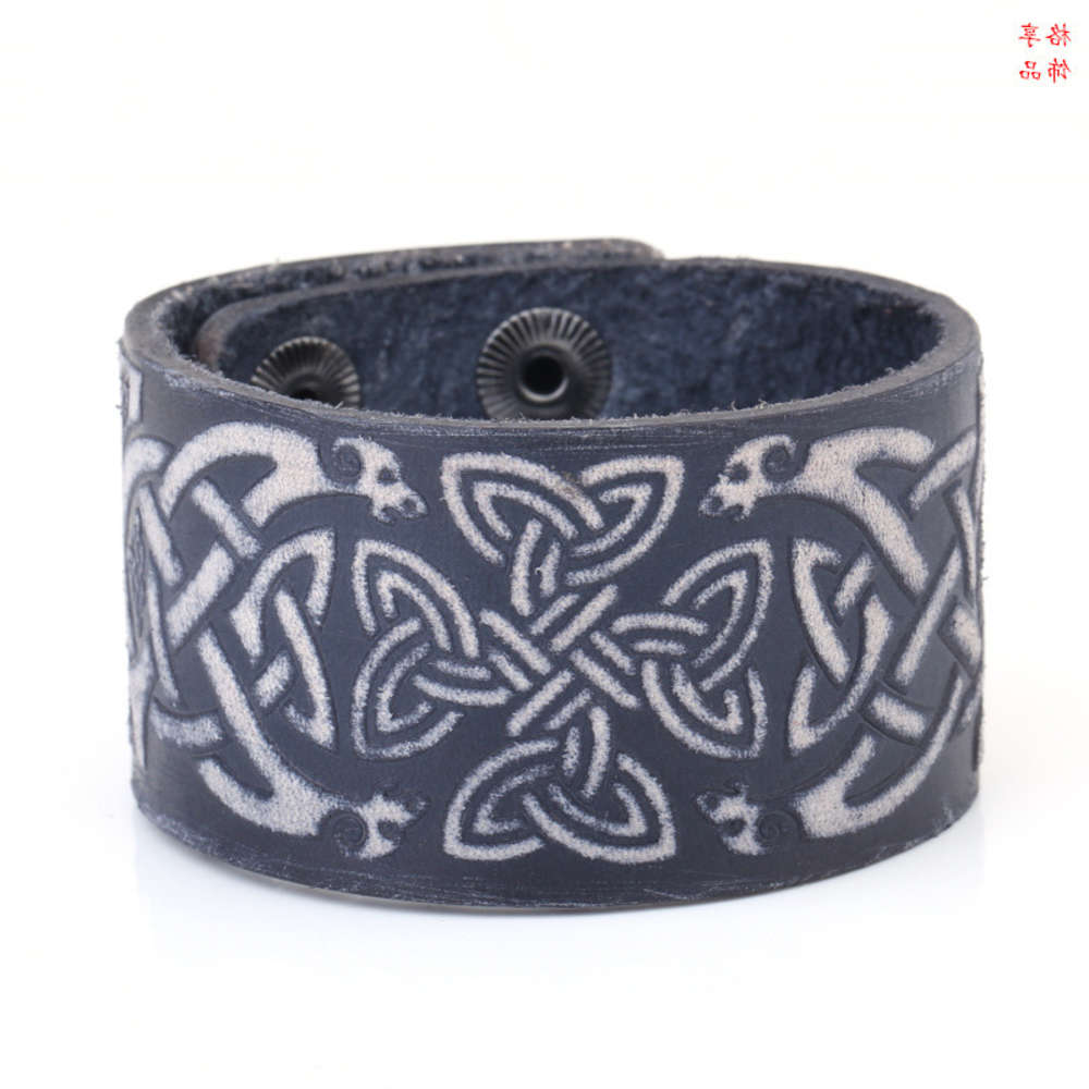 Celtic Knot Slavic totem wide leather business black men's Bracelet, Golden;silver
Celtic Knot Slavic totem wide leather business black men's Bracelet, Golden;silver