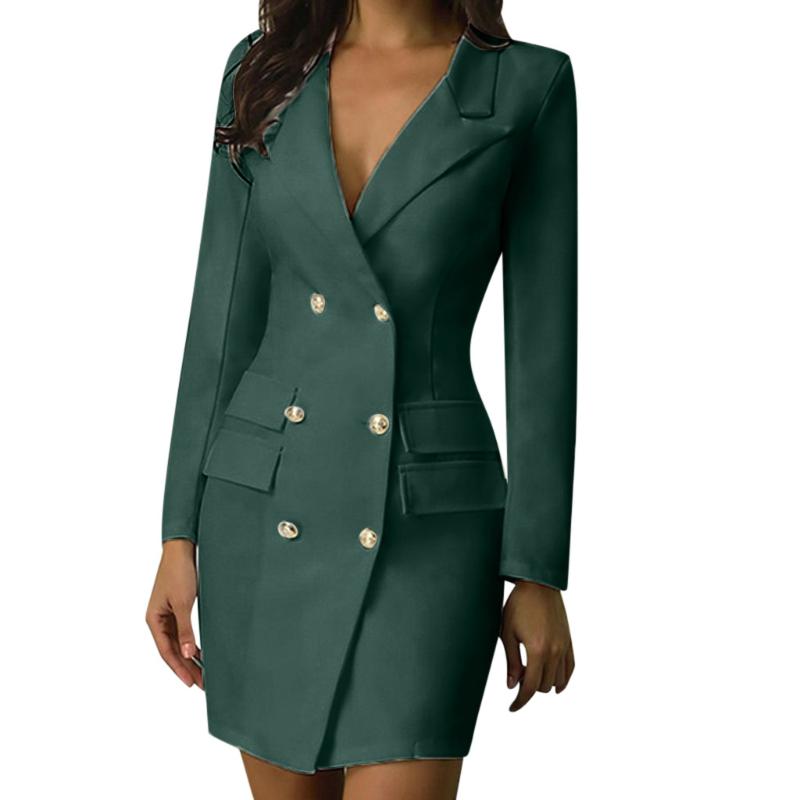 Double Breasted Dress Women Elegant Form Button Front Military Style Short Dresses 2021 Autumn Winter Ladies Robe Femme Vestidos Casual