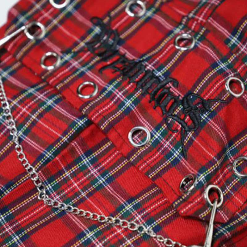 QWEEK Checked Trousers Women Japanese Streetwear Punk Cargo Pants Hippie Chain Harajuku Indie Y2K Aesthetic Hip Hop 211115