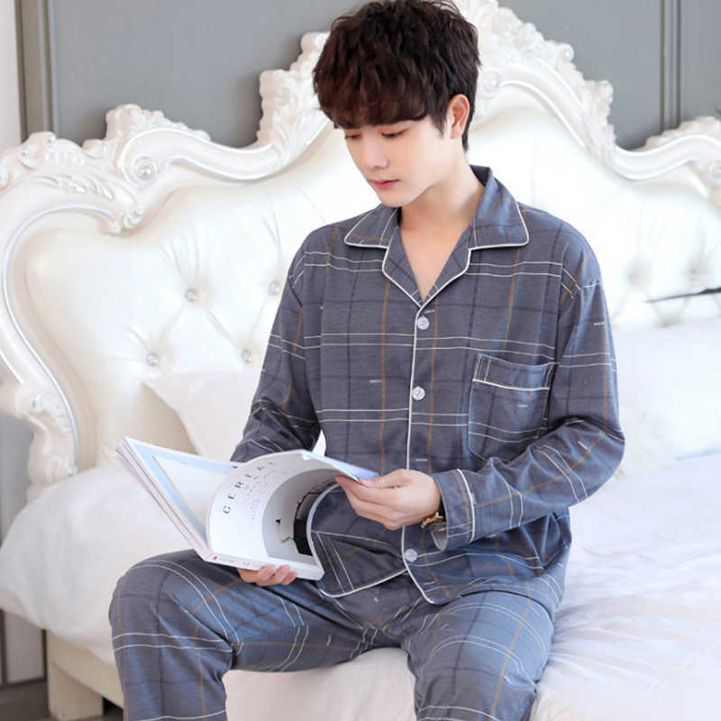 Autumn Winter Men's Cotton Pajamas Letter Striped Sleepwear Cartoon Pajama Sets Casual Sleep&Lounge Pyjamas Plus Size 3XL Pijama 211019