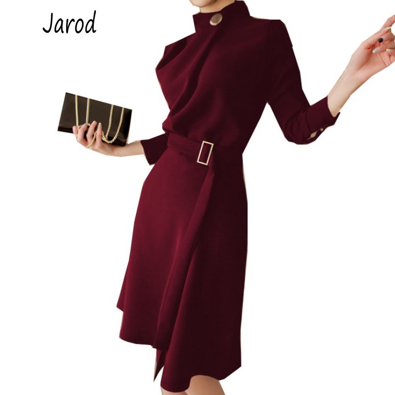 Spring Autumn long sleeve office lady korean fashion professional dress business clothes with belt solid vestidos slim outfit 210519