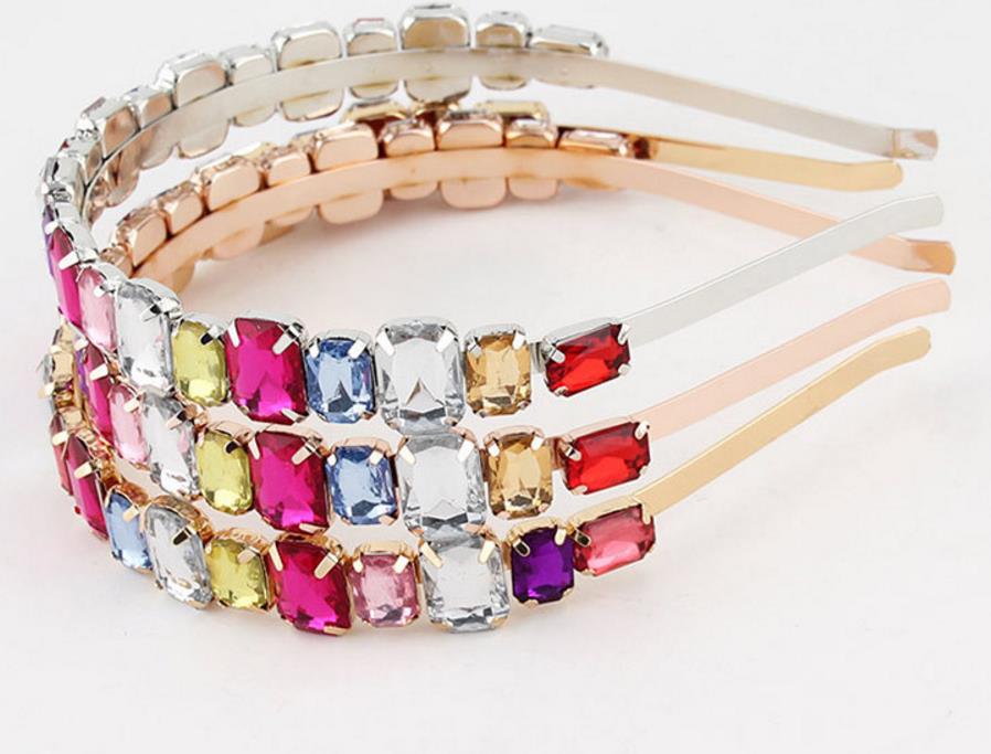 Silver Gold Metal Rhinestones Headband Pearls Colorful Crystal Hoop Beaded Headpiece Hair Accessories