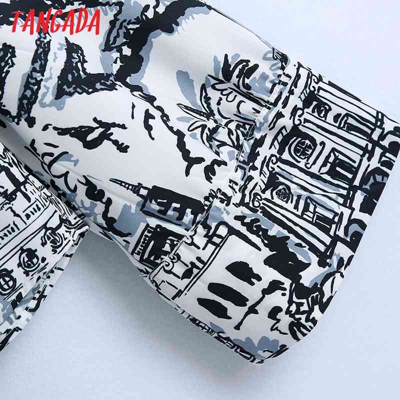 Women Fashion Bow Printed Crop Blouses Vintage Long Sleeve Button-up Female Shirts Blusas Chic Tops BE411 210416
