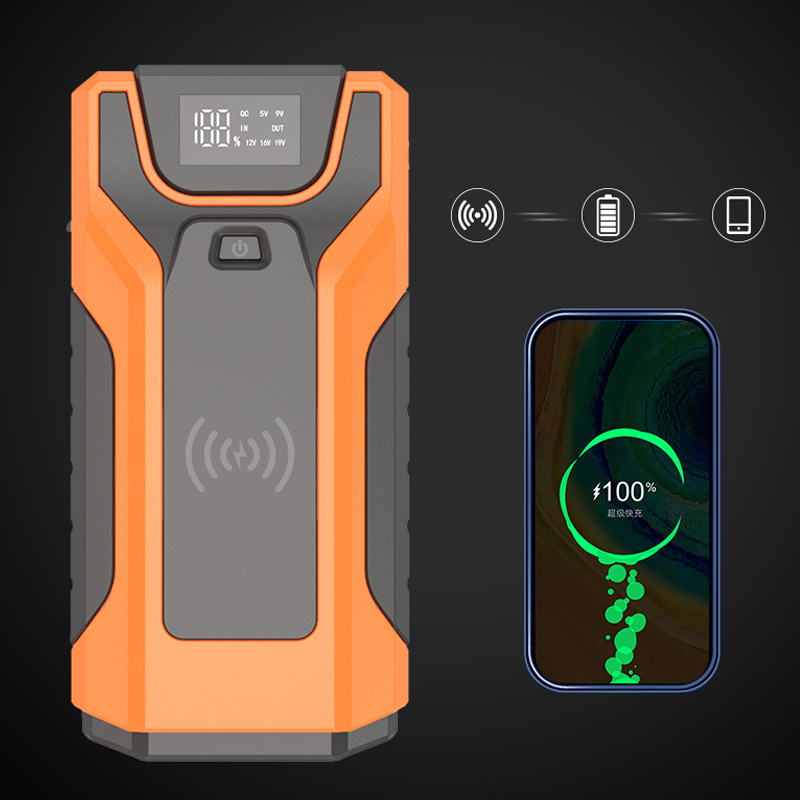 Car Jump Starter Power Bank 12V With Mobile Phone Wireless Charging Outdoor Lightning Auto Emergency Battery Charger