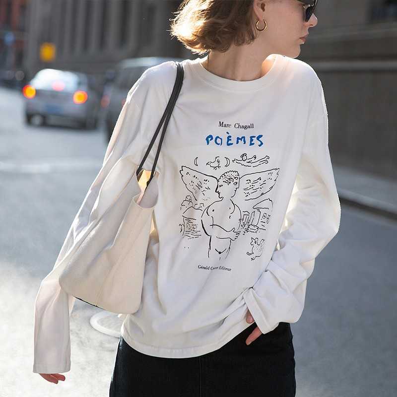 Yedinas Printed Long Sleeve Women T-shirts Fashion Vintage Tshirt Female Casual Tee Shirt Femme Chic Street Style Top Streetwear 210527