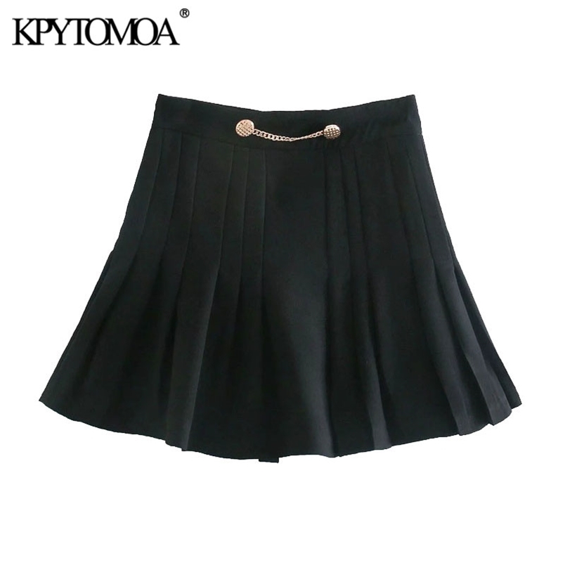 Women Chic Fashion With Chain Pleated Bermuda Shorts Skirts High Waist Back Zipper Female Mujer 210420