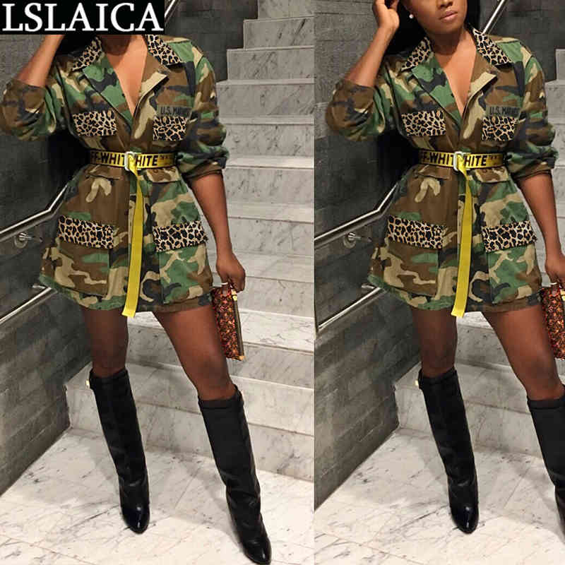 Shirt Dress Women Fashion Sale Casual Slim Party Dresses Camouflage Pocket Turn Down Collar Long Sleeve Vestiti Donna 210515