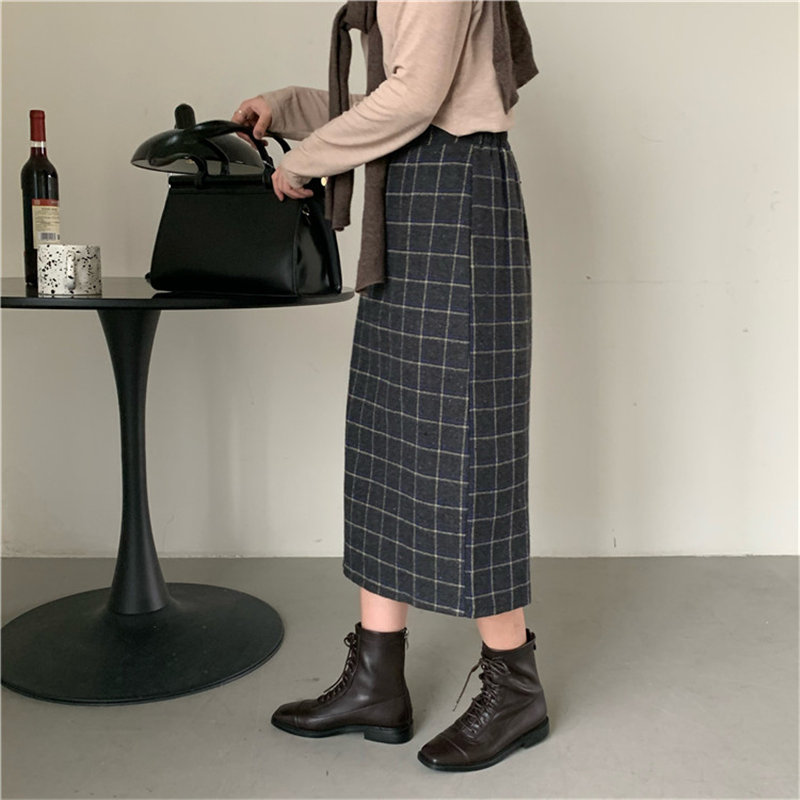 Streetwear Plaid Plus Size Fashion Female Geometric OL Elegant Vintage High Waist Retro Skirt Long Skirts 210421