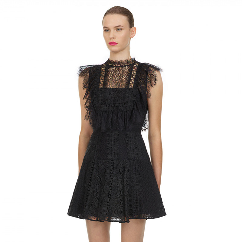 Runway Self Portrait Vintage Black Lace Dresses High Quality O-neck Elegant Mini A Line Summer Fashion Woman 210506