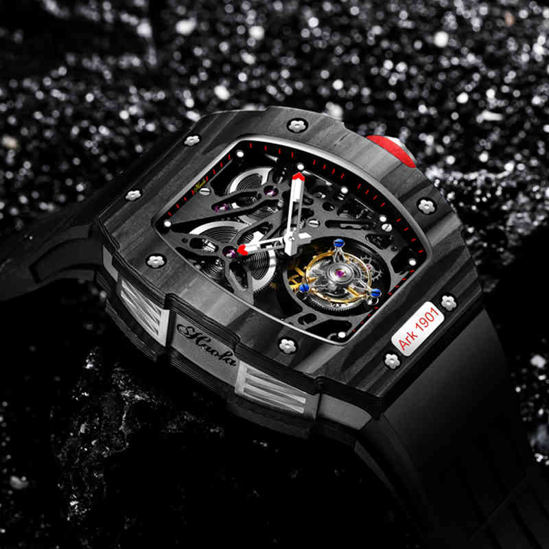Skull Watch Men Haofa Tourbillon Aaa Luxury Design Tonneau Case Silicone Strap Titanium Alloy Dial