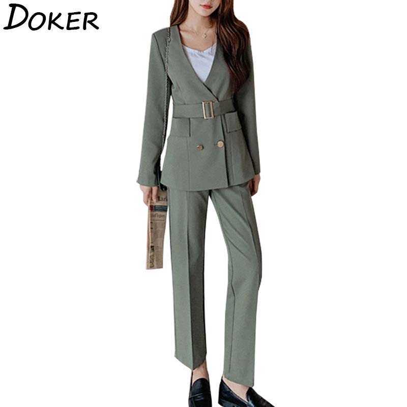 Autumn Winter Blazer Set Womens Fashion Double Breasted With Belt Business Suits Lady Office Wear And Pants For Women 210603, Black
Autumn Winter Blazer Set Womens Fashion Double Breasted With Belt Business Suits Lady Office Wear And Pants For Women 210603, Black