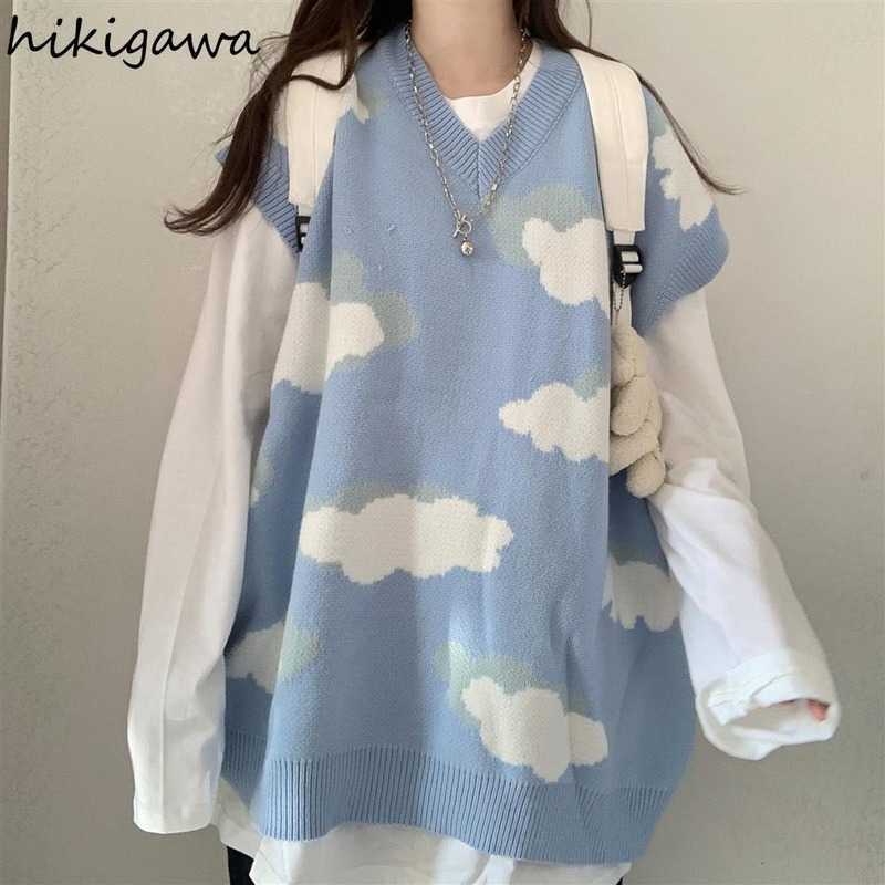 Hikigawa Pull Femme Casual Women Sweaters Pullover Student Knit Harajuku Sweater Korean Fashion Loose Oversized Tops Female Vest 210914