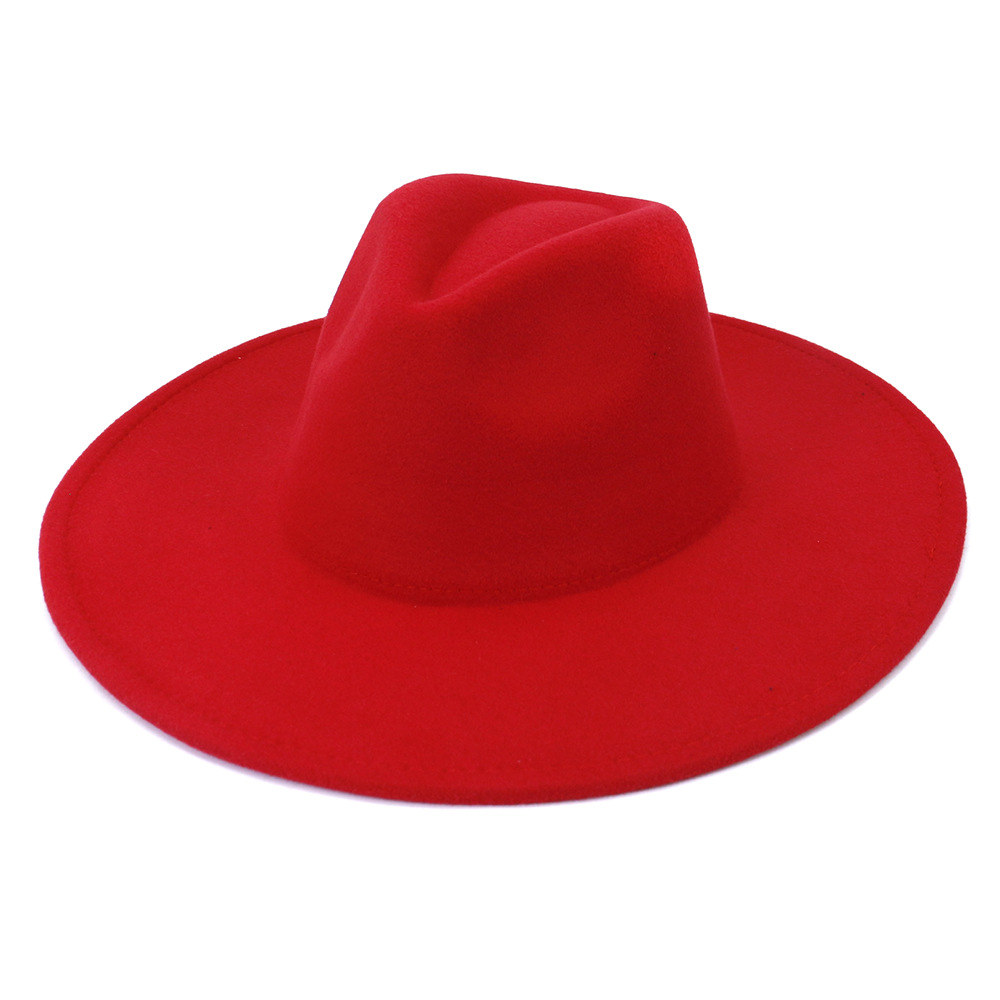 Whole Fashion Men Women Solid Color Peach Heart Party Top Hat Ladies Panama Style Wide Brim Wool Felt Fedora Hats