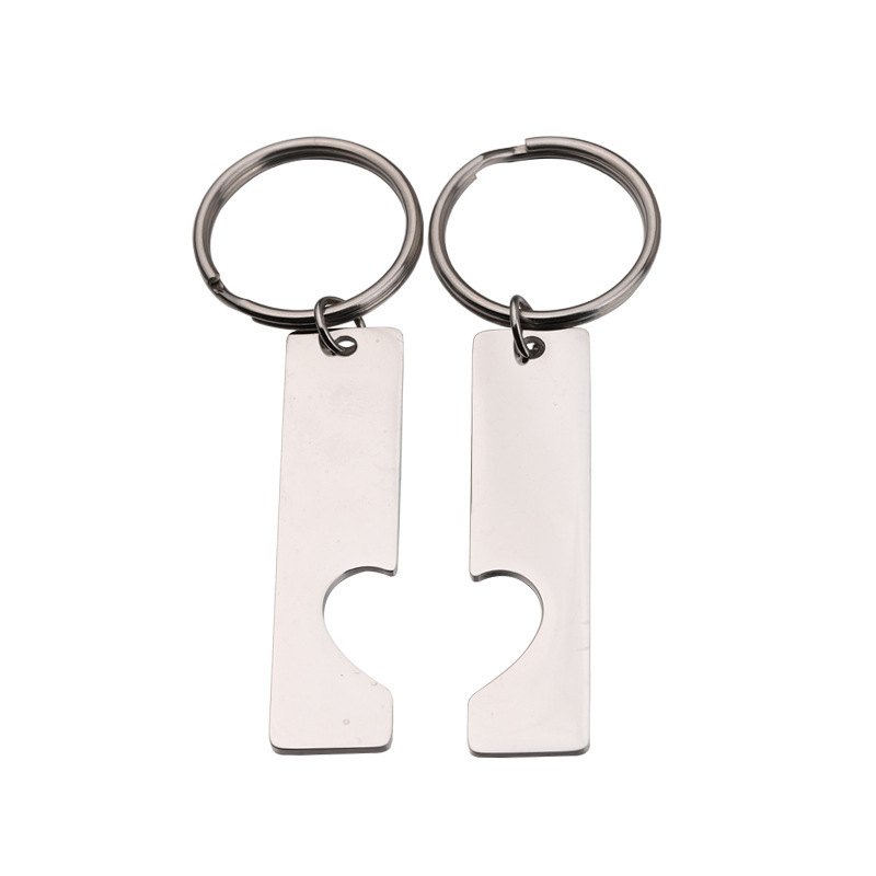 Mirror Polish 100% Stainless Steel Rectangle Love Set Tag Keychain Stamping Bar Couple Keychain 210409