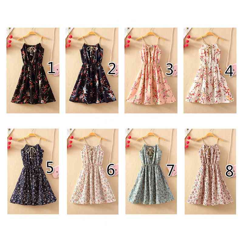 Women Spaghetti Strap Dress Summer Female Print Floral Vintage Sleeveless A-line Bohemian Beach Vest Casual Short Dresses 210514
