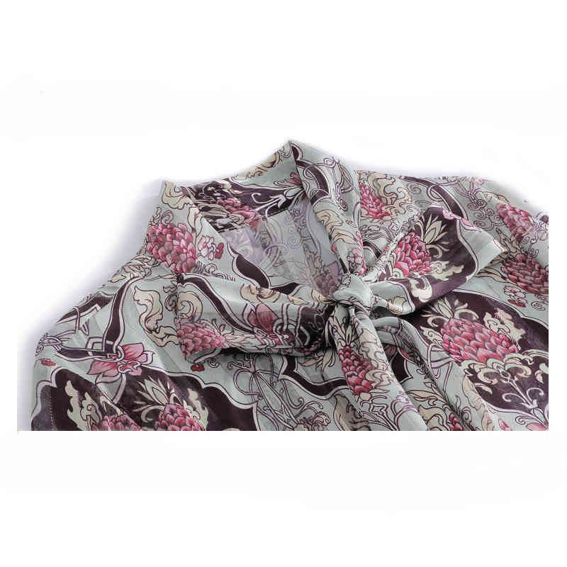 Fashion Women BowTops Korean Style Long Sleeve Print Shirt Loose Chiffon Blouse Office Lady Clothes Blusas 8401 50 210506