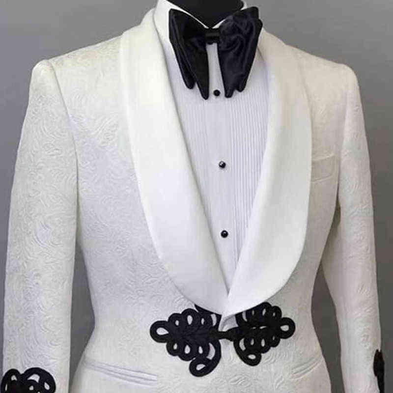 White Men Suit Jacket Shawl Lapel Custom Made Blazer Slim Fit Wedding Coat Male Fashoin Clothes 211111