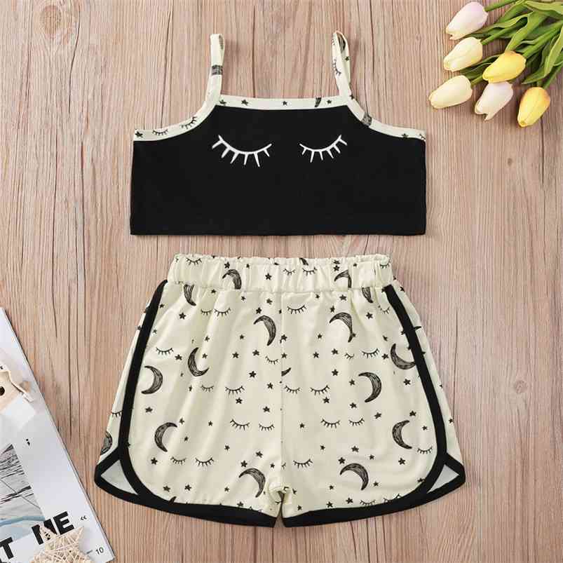 Summer Children Sets Strap O Neck Print Tops Moon Patchwork Shorts Cute Girls Boys Clothes Set 1-8T 210629, Black
Summer Children Sets Strap O Neck Print Tops Moon Patchwork Shorts Cute Girls Boys Clothes Set 1-8T 210629, Black