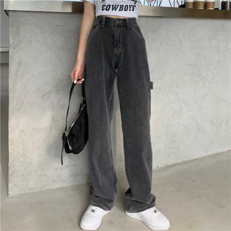 Wide Leg Black High Waist Women Jeans Denim Clothing Blue Streetwear Vintage Quality Harajuku Straight Pants 210809