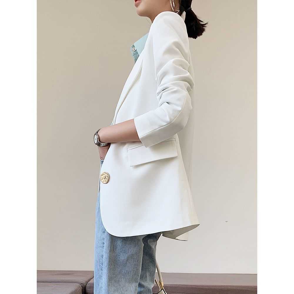 PEONFLY Fashion Women White Blazer Long Sleeve Korean Style Loose Female Office Ladies Arrival Autumn Outwear 210930