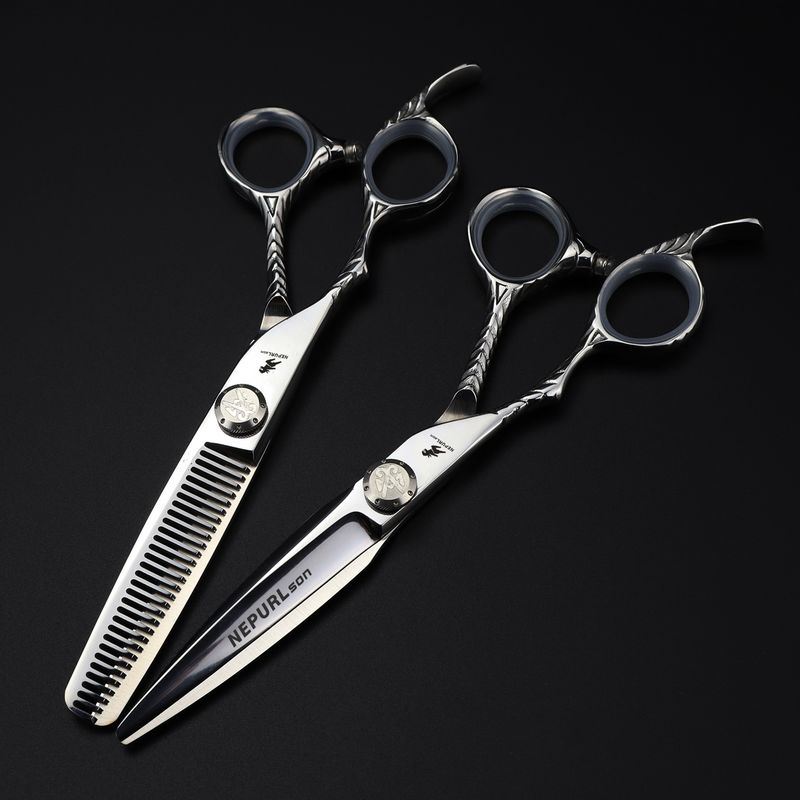 NEPURLSON 6.0 inch left hand hair cutting scissors kit 440C stainless steel with leather case