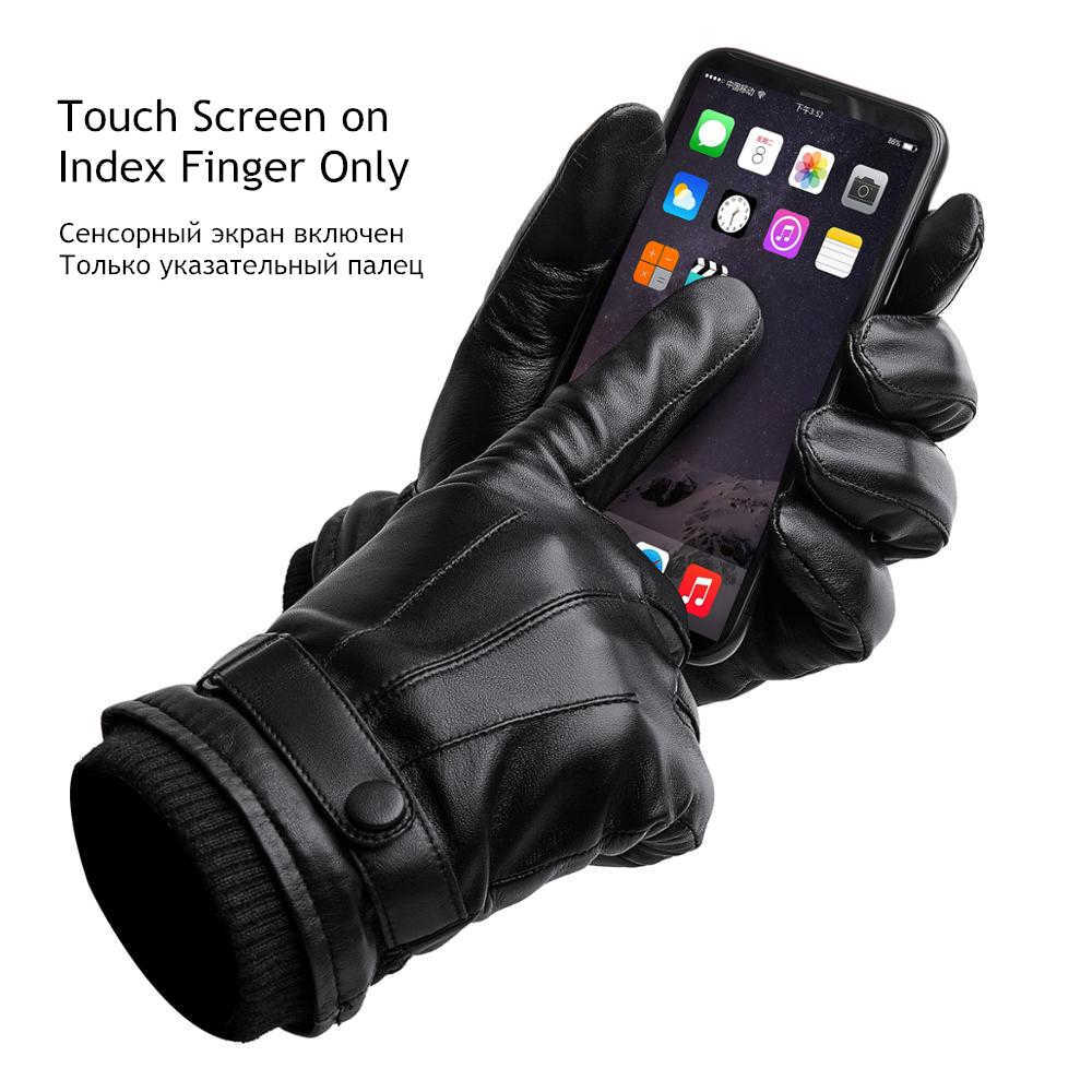 BISON DENIM Men039s Genuine Leather Gloves Touch Screen Gloves for Men Winter Warm Mittens Full Finger handschuhe Plus Velvet S