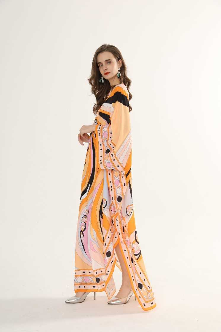 Plus Size Printed Loose Robe O-Neck Batwing Sleeve Ankle-Length Bohemian Dresses Women 210615Z