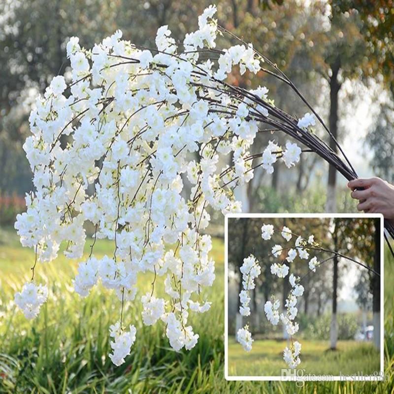 Four Branches Each Bouquet Simulation Cherry Blossom Flower Long-Peach Branch Wedding Arch Decorative Home Party Decor Flowers & Wreaths