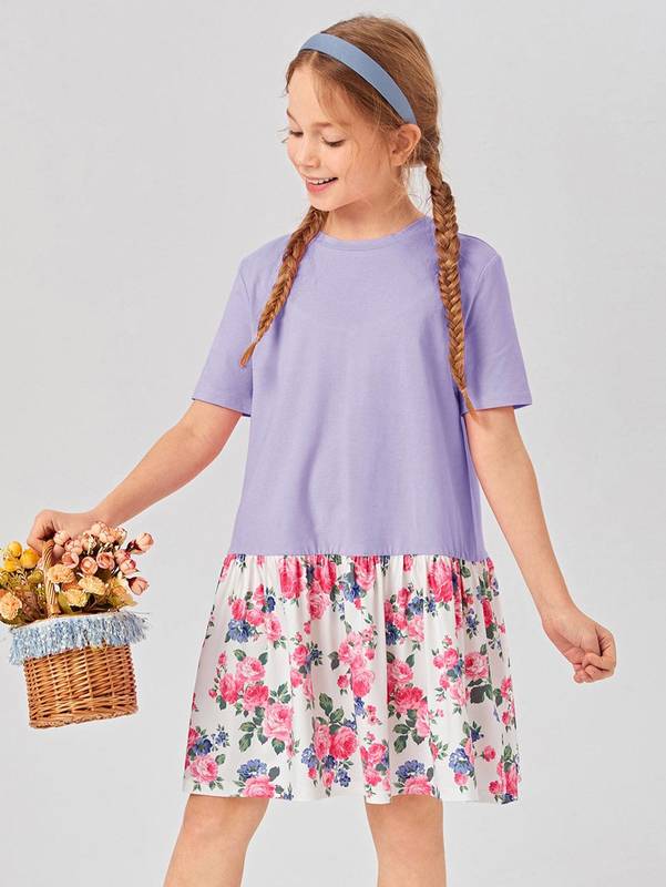 Girls Floral Ruffle Hem Smock Dress SHE