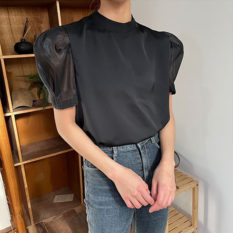 Nomikuma Puff Short Sleeve Women Blouse Spring Summer New Pullover Shirt Causal O-neck Femme Elegant Blusas Top 6E618 210427
